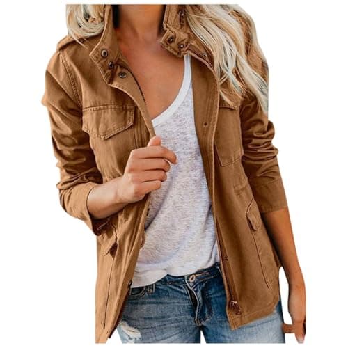 Image of Jackets for Women UK Cargo Jackets Outdoor Military Combat Cotton Casual Work Utility Safety Anorak Field Safari Parka Jacket Multi-Pocket Lightweight Practical Fall Transitional Jacket