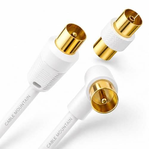 Image of Cable Mountain 1m TV Aerial Cable - Coaxial RF Extension Lead (Right Angle to Straight) with Gold Plated Connectors | Flush Wall Mounted Antenna Wire for Smart TV & Freeview (White)
