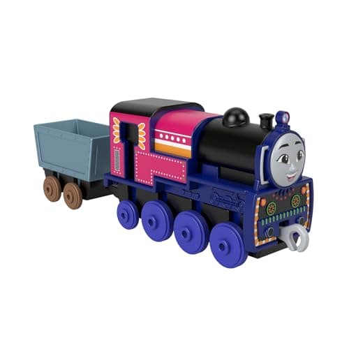 Image of Thomas & Friends by Fisher-Price Toy Train, Large Push-Along Die-Cast Ashima Engine & Cargo Car from the Classic & All Engines Go Series, HNN20, ['Blue', 'Red', 'Yellow']