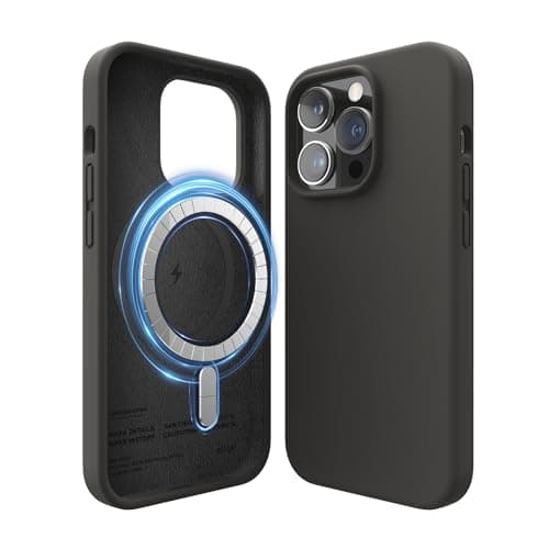 Image of elago Magnetic Silicone Case Compatible with iPhone 14 Pro Case (6.1"), Compatible with MagSafe All Accessories, Built-in Magnets, Premium Liquid Silicone, Protective Cover (Black)