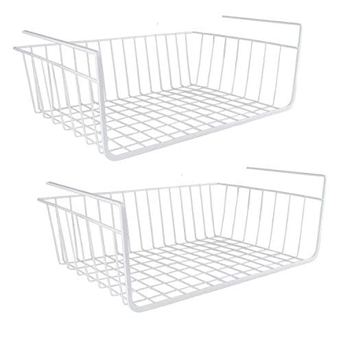 Image of Taylor & Brown Under Shelf Storage Basket, 2-Pack Under Shelf Hanging Metal Wire Storage Basket Organizer for Kitchen, Office, Pantry, Bathroom, Cabinet (White)