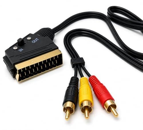Image of DRUT 1.5m Switchable SCART to 3 x RCA Audio/Video Cable – Compatible with TV, DVD, VCRs, & Game Consoles 5ft