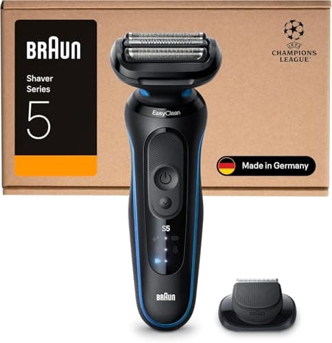 Image of Braun Series 5 Men's Electric Shaver, 50 Minute Battery Life with Precision Trimmer Attachment, Cordless Wet & Dry Shaver for Men, Waterproof, 52-B1200si, Blue