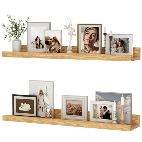 Image of Floating Shelves Set of 2, 60 cm Natural Oak Floating Shelves for Wall Mounted Shelf Picture Ledge Shelf Kids Bookshelf for Living Room Kitchen Bedroom Bathroom Books Photo Display Home Wall Decor