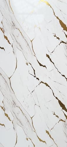 Image of Built Right PVC Shower Wall Panels 1m x 2.4m Waterproof Bathroom Wall Panels 10mm Thick Decorative PVC Wall Cladding Splash Panels for Shower, Bathroom & Wet Rooms (Gloss Carrara Gold Marble SP42)