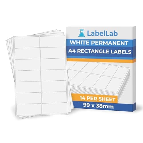 Image of White A4 Rectangle Labels - Printable Sheet Labels for Inkjet & Laser Printers, Permanent Adhesive - 14 Per Sheet (99 × 38mm), 100 Sheets - LabelLab