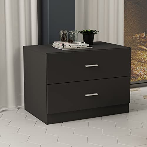 Image of URBNLIVING Orlando 2 Drawer Wooden Kids Bedroom Chest Cabinet Modern Storage Cupboard Wide (Black)