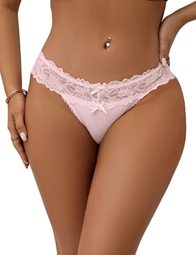 Image of ohyeahlady Women's Satin Lace French Knickers Sexy G String Thongs Panties Tanga Briefs 1 Pack Pink Size UK 8 10