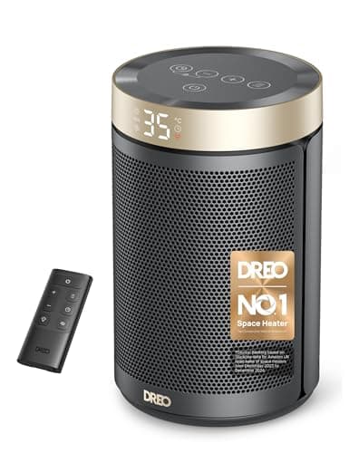 Image of Dreo Electric Heater, 1500W Energy Efficient Space Room Heater, Upgrade Remote Portable Ceramic Fan Heaters, Thermostat, 3 Modes 12H Timer, Overheat & Tip Over Protection, for Bedroom, Atom 316, Gold