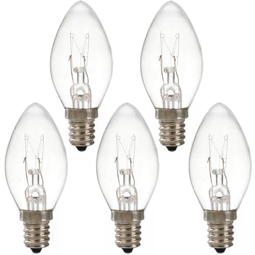 Image of Sunnylinn 15W SES E14 Salt Lamp Bulb, E14 Scentsy Mini Wax Warmers Bulbs 230V, Small Edison Screw Scentsy Light Bulb Warm White 2700K Dimmable, Small Incandescent C7 Night Light Bulbs (5 Pack).