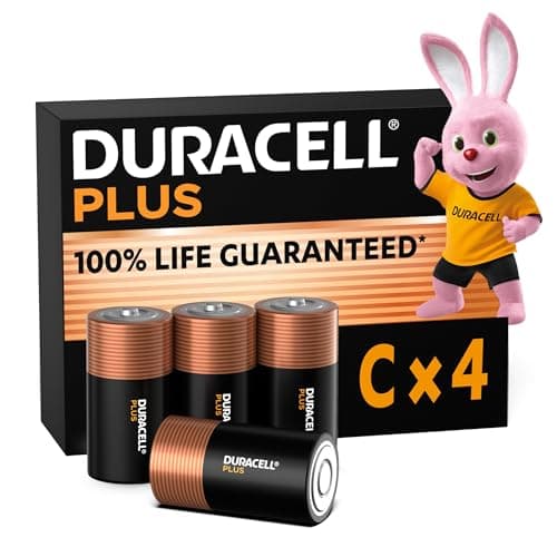 Image of Duracell Plus C Batteries (4 Pack) - Alkaline 1.5V - 100% Life Guaranteed - Reliability For Everyday Devices - 0% Plastic Packaging - 10-Year Storage - MN1400