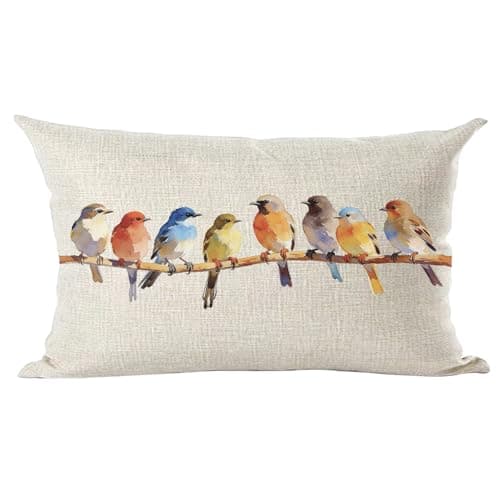 Image of Ramirar Ink Oil Painting Watercolor Brown Lovely Birds Decorative Lumbar Throw Pillow Cover Case Cushion Home Living Room Bed Sofa Car Cotton Linen Rectangular 12 x 20 Inches
