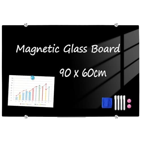 Image of XIWODE Magnetic Black Glass Dry Erase Whiteboard, Frameless Glass Dry Erase Board, 60 x 90cm,for Home, School, Office