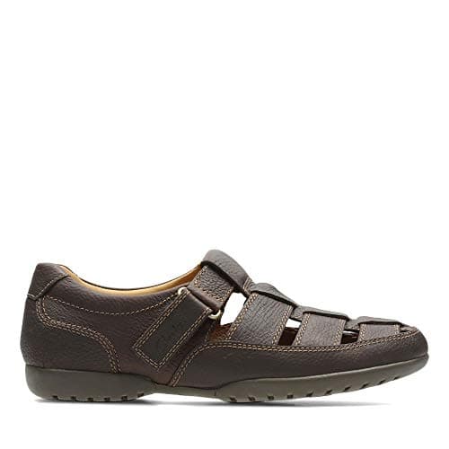 Image of Clarks Men's Recline Open Sandals - Brown Braun/Mahogany Leather, 9 UK