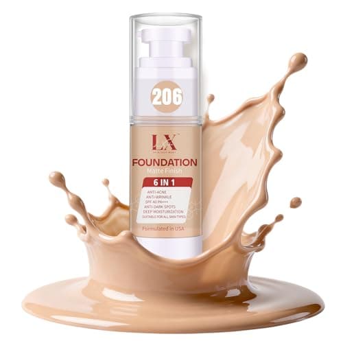 Image of LXSKN 6-in-1 Makeup Foundation Infused with 1% Hyaluronic Acid- Matte + Poreless Liquid Foundation For A Glowing & Soft-Focus Look, Suitable for All Skin Types, 206 Medium