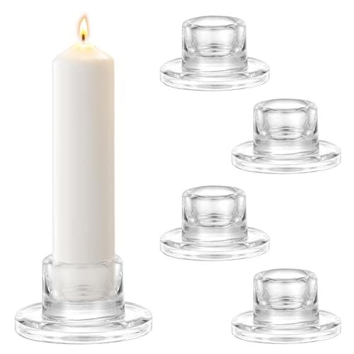 Image of 4 pcs Glass Candlestick Holders Small Candle Holder Clear Taper Candle for Candlestick Candles Wedding Centrepieces for Table Christmas Dinner Party Decoration Home Decor