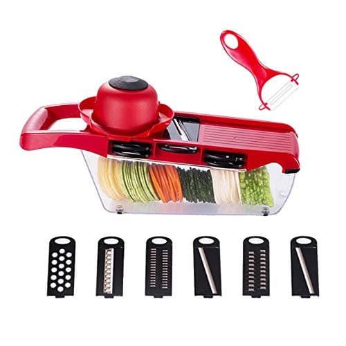 Image of Mandoline Slicer, Vegetable Slicer 7 in 1 Multi-Function Food Slicer Grater Chopper Fruit and Cheese Vegetable Cutter Mandoline Vegetable Slicer with 6 Interchangeable Blades Free Peeler