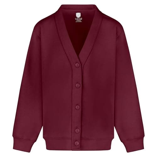Image of Miss Chief Girls Smart School Cardigan Sweatshirt Uniform Age 3 4 5 6 7 8 9 10 11 12 13 ((34) 12-13yrs, Burgundy)