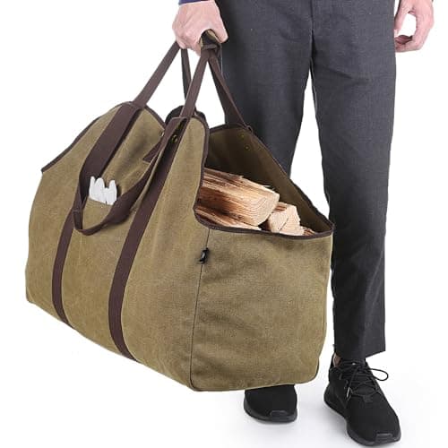 Image of BONTHEE Extra Large Waterproof Firewood Log Carrier Canvas Firewood Holder Indoor with Shoulder Strap and Top Handles Contained Weight-Relief Pad for Easy Carry