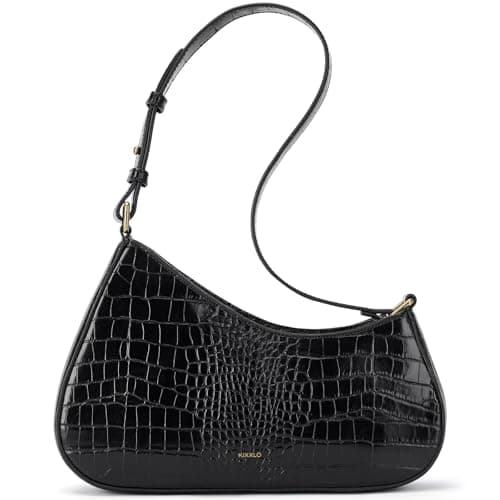 Image of TORISKY Women's Small Elegant Half-Moon Bag Outing Wallet Handbag Adjustable Shoulder Bag(FS101-Crocodile-Patterned Black