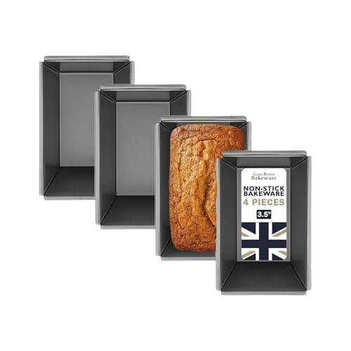 Image of Samuel Groves Great British Bakeware 4 Pack 9cm Mini Superior Double Coated Non-Stick Rectangular Loaf Tin, Mini Cake, Bread, Baking, Oven Safe, Fixed Base, PFOA & BPA Free Cookware, Made in England
