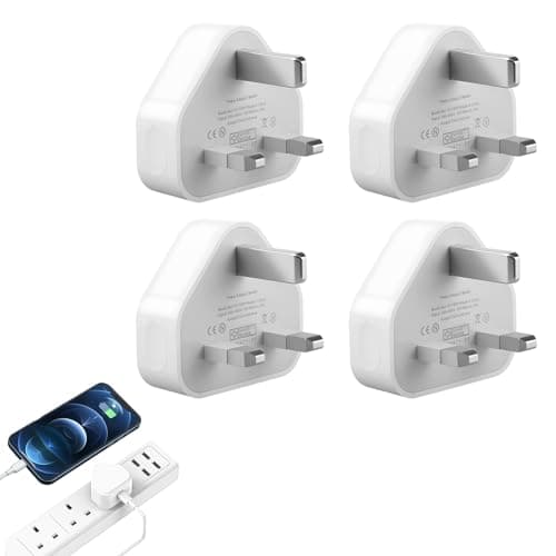 Image of 4Pack 3 Pin Plug UK, 5V/1A USB Charging Adapter with Smart IC, Fast and Safe Wall Plug for iPhone 12/11 Pro Max/XS/XR/8/7, iPad, Sam-sung Galaxy S10/S9/S8, Motorola, LG and More