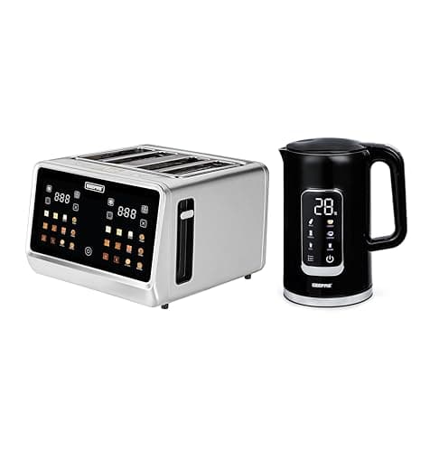 Image of GEEPAS 5-in-1 Digital 4 Slice Long Toaster & Electric Kettle Set | 5 Temperature Settings Keep Warm Function 2200W 1.7L Cordless Jug Kettle | 6 Browning Levels, Cancel Defrost & Reheat Function 1770W