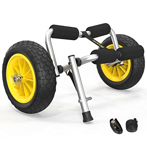 Image of Bonnlo Foldable Kayak Trolley, 60kg Kayak Cart, Canoe Trolley, Aluminum Boat Carrier for Carrying Kayaks, Canoes, Kayak Trailer with PU Wheels