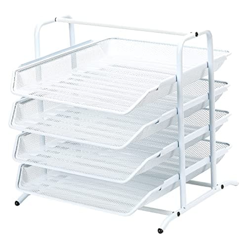 Image of EasyPAG 4 Tier A4 Mesh in Tray Office Desk Tidy File Holder Document Storage Letter Paper Organiser,White