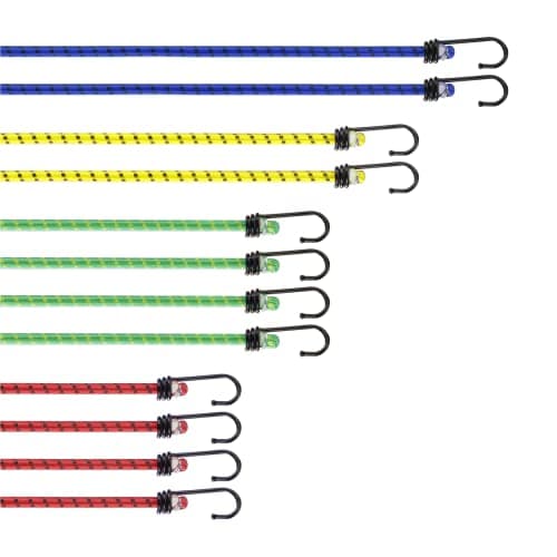 Image of PRETEX Heavy Duty Bungee Cords with Hooks - Set of 12 - Short & Long Bungees for Camping & Outdoors - Small & Large Elastic Tie Down Luggage Straps in 4 Lengths - Multi-colour