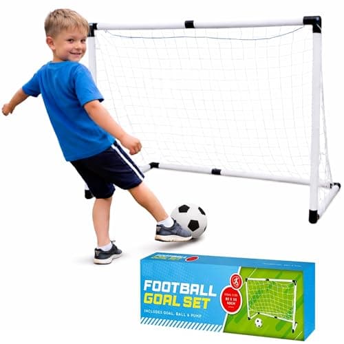 Image of Lizzy Kids Football Goal Set with Ball & Pump | 82 x 55 x 42cm Garden Soccer Goal Post with Net Portable Mini Football for Kids Training Outdoor Indoor Play Playground Practice