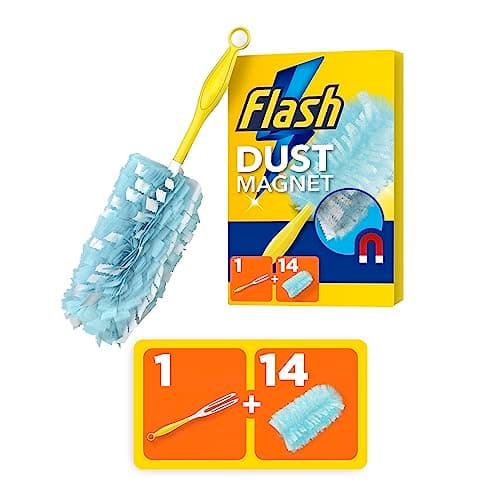 Image of Flash Duster Dust Magnet Starter Kit, Dusters, 1 Handle + 14 Refills, Effective on 100% of Dust, Dust Magnet Refill