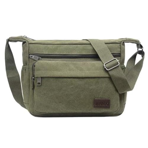 Image of JAKAGO Messenger Shoulder Bag 13 Inch, Multi Pockets Canvas Crossbody Bag for Men/Woman,Casual Lightweight Satchel for Travel Outdoor Hiking Working Daily Use (Green)