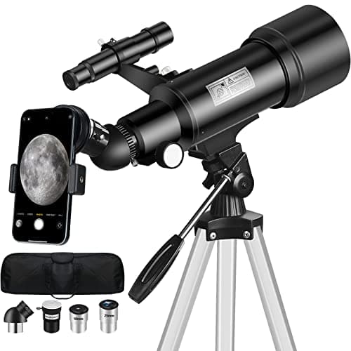 Image of Mijiao Telescope for Adults, 70mm Aperture 400mm Travel Telescopes with Finder Scope Adjustable Tripod Phone Adapter Backpack Portable Refractor Telescope Kits for Astronomy Beginners, Kids (Black)