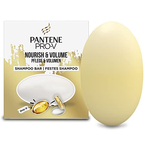 Image of Pantene Nourish & Volume Vegan Shampoo Bar with Pro-vitamins, Solid Travel Toiletries for Damaged & Dry Hair (70G) Rich Lather, 97% Natural Origin, Cruelty Free & Recyclable Box