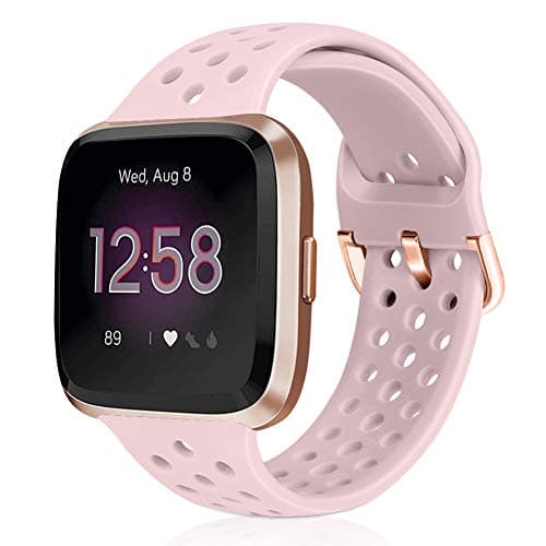 Image of Runostrich Sport Strap Compatible with Fitbit Versa 2/Fitbit Versa/Versa Lite/SE, Soft Silicone Band Replacement Breathable Wristband Accessories for Smart Fitness Watch for Women Men (Sand Pink)