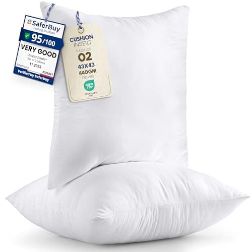 Image of Utopia Bedding Cushion Inserts 43cm x 43cm (17x17 inch) Pack of 2 Hollowfibre Inner Pads for Sofa or Bed – White Cushions Fillers