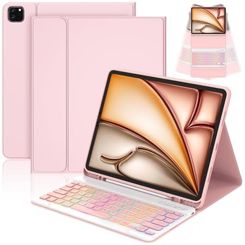 Image of CC Store Keyboard Case for iPad Air 13 inch (M3 2025, M2 2024) and iPad Pro 12.9 inch (6th/ 5th/ 4th/ 3th generation), 7 Colour Backlit Bluetooth Detachable Keyboard with Pencil Holder, UK Layout