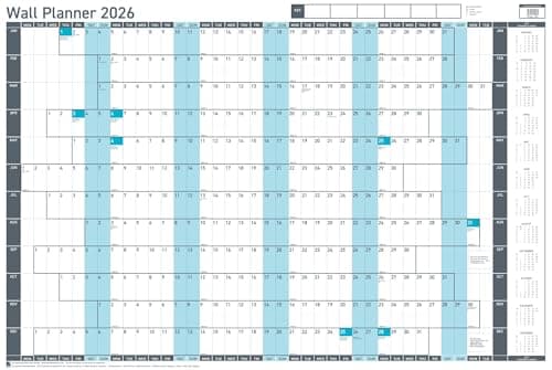 Image of Value Year Wall Planner – Poster Style Calendar, 91.5x61cm, Blue – UK & ROI Holidays Marked – 2026 Calendar Designed for Office, Home, and School Use