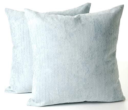 Image of CB Home A Pair of 16in x 16in Classic Plain Chenille Cushion Covers in Duck Egg Blue