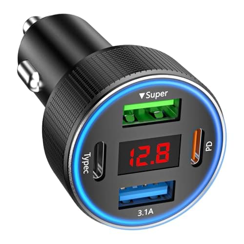 Image of Car Charger Adapter, 78W 4 Port Cigarette Lighter USB Charger with Voltmeter Metal Car Phone Chargers Fast Charging Dual USB C 12V/24V USB Socket for iPhone 16 15 14 13, iPad, Samsung Galaxy, Android