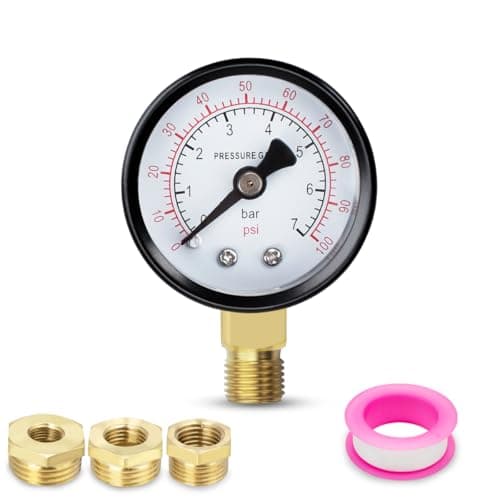 Image of Innfeeltech 1 Pcs 40mm Well Pump Pressure Gauge BSP 1/8" 0-7 Bar 0~100 Psi with 3 Pieces Bushing 1/8" to 1/4", 1/8" to 3/8" and 1/8" to 1/2" One Teflon Tape, Radial