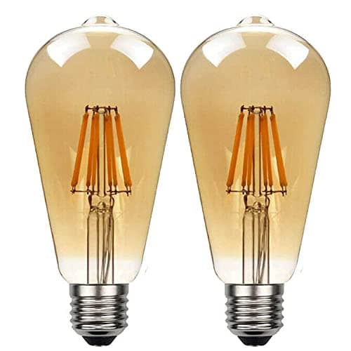 Image of LEDSone Vintage 2 Pack of E27 ST64 8W LED Edison Dimmable Amber Glass Warm White 2700K Light Bulbs, Best for Home Decoration, Pendant Lamps, Chandeliers, Restaurant and Bar Lighting Amber Light.