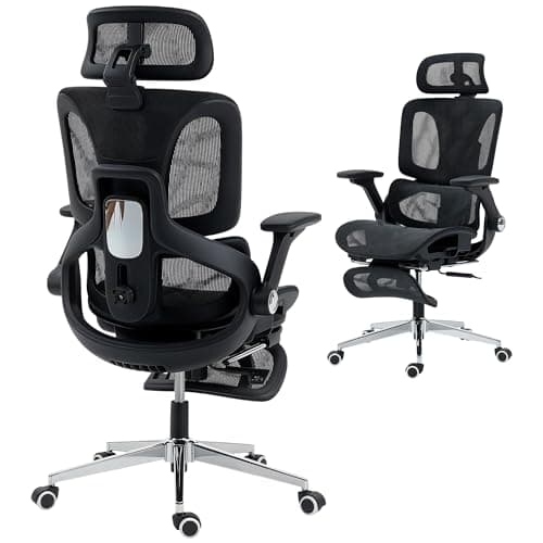 Image of HOMCOM Ergonomic Office Chair, High Back Mesh Desk Chair with Separated Backrest, 4D Flip-up Armrests, Adjustable Headrest, Lumbar Support and Seat Depth, Footrest for Home Office, Black