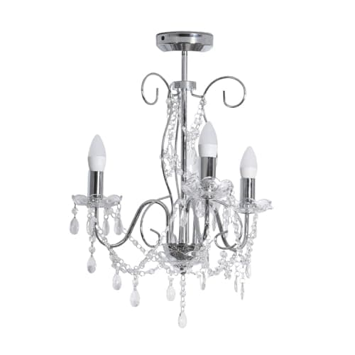Image of ValueLights | Silver Chrome 3 Way Ceiling Light Chandelier Fitting with Clear Acrylic Jewel Droplets | Chandeliers, Home Décor & Improvement Essential | Mains Wired