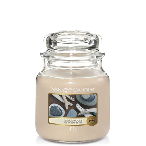 Image of Yankee Candle Scented Candle | Seaside Woods Medium Jar Candle| Burn Time: up to 75 Hours
