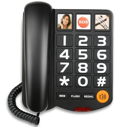 Image of Big Button and Picture Landline Phones for Elderly Corded Landline Telephone With Adjustable Volume Loud for Hard of Hearing Speed Dialing Dementia Phone, Black