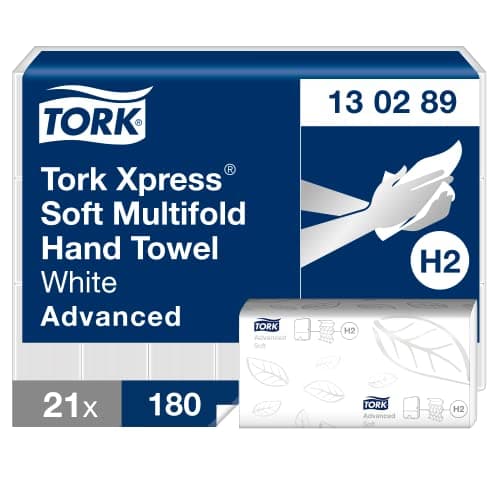 Image of Tork Xpress Soft Multifold Paper Hand Towels White H2, Advanced, 2-ply, Absorbent, 21 x 180 hand towels, 130289