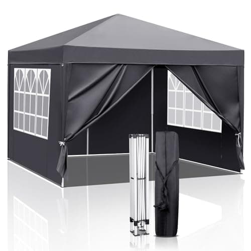 Image of Outopee 3m x 3m Pop Up Canopy Tent with 4 SideWalls, Outdoor Gazebo Folding Canopy with Carry Bag for Commercial Events, Party, Backyard BBQ, Camping, Grey