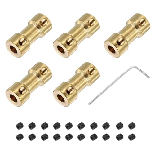Image of sourcing map 5 Pack 4mm to 4mm Brass Shaft Coupling Joint Connector with Screws and Hex Wrench Flexible Motor Shaft Coupler for Car Wheels Tires Shaft Motor